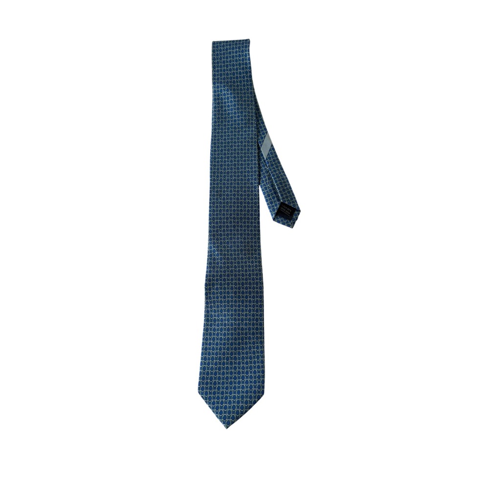 Salvatore Ferragamo Mens Blue Gancini Link Silk Necktie Made in Italy